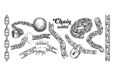 Iron Chain Collection Monochrome Set Vector