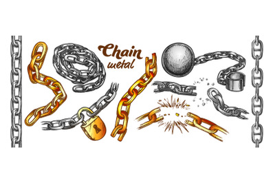 Iron Chain Collection Color Set Vector