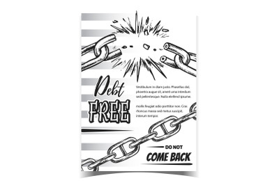 Debt Free Breaking Metal Chain On Poster Vector