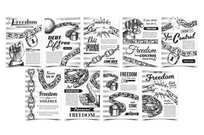 Freedom Control Advertising Posters Set Vector