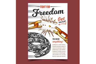 Fight For Freedom Broken Chain On Poster Vector