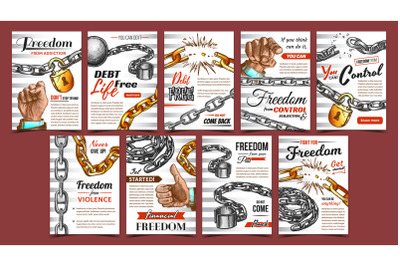 Freedom Control Advertising Posters Set Vector