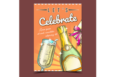 Celebrate Holiday Champagne Drink Banner Vector