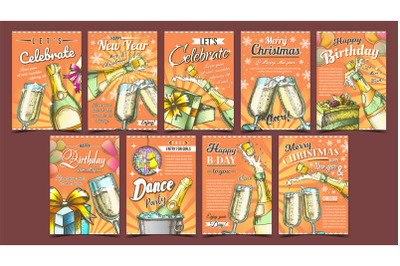 Christmas And Birthday Festive Banners Set Vector