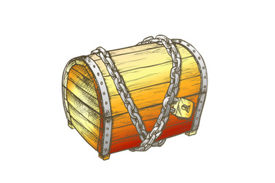 Treasure Chest With Padlock Color Vector