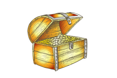 Treasure Chest Heap Golden Coins Color Vector