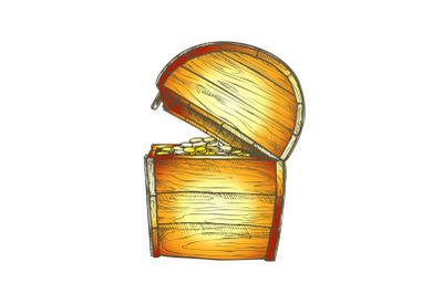 Treasure Chest With Coins Side View Color Vector