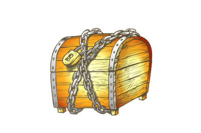 Treasure Chest Protected Metal Chain Color Vector