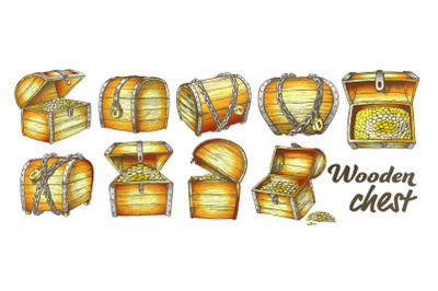 Treasure Chest Collection Color Set Vector