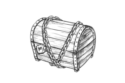 Treasure Chest With Padlock Monochrome Vector