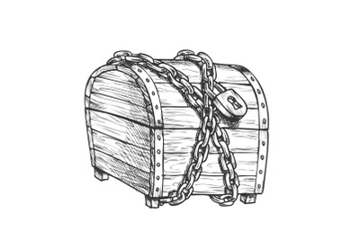 Treasure Chest Protected Metal Chain Ink Vector