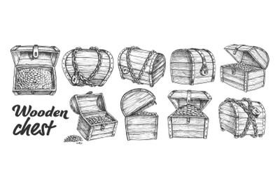 Treasure Chest Collection Monochrome Set Vector