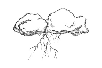 Storm Cloud With Flash Lightning Monochrome Vector