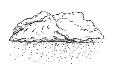 Cloud With Falling Snowflakes Monochrome Vector