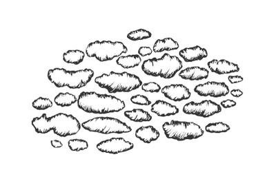 Fluffy Clouds Cumulus Flying On Sky Ink Vector