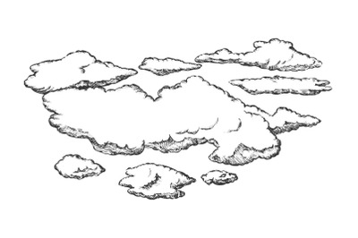 Fluffy Flying Clouds And Overcast Retro Vector