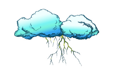 Storm Cloud With Flash Lightning Color Vector