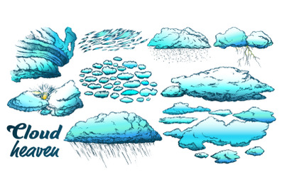 Clouds In Different Weather Set Color Vector