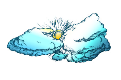 Fluffy Cloud And Sun In Warm Weather Retro Vector