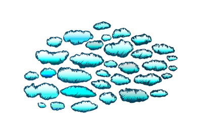 Fluffy Clouds Cumulus Flying On Sky Ink Vector
