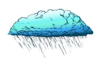 Rainy Cloud And Falling Water Drop Retro Vector