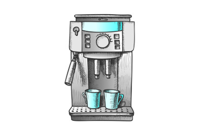 Espresso Machine With Two Cups Color Vector