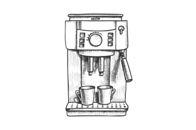 Espresso Machine With Two Cups Monochrome Vector