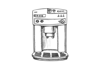 Coffee Maker Machine Front View Monochrome Vector