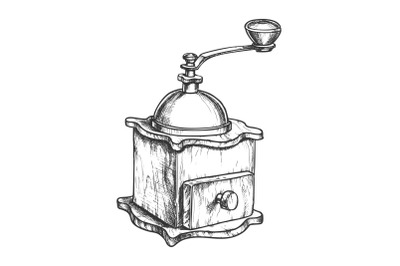 Ancient Manual Coffee Grinder Monochrome Vector