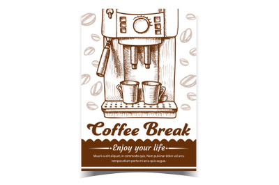 Espresso Machine With Two Cups Drawn Poster Vector