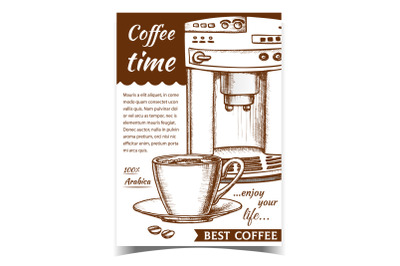 Espresso Machine Front View And Cup Banner Vector