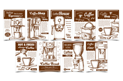 Coffee Machine, Holder And Cup Posters Set Vector