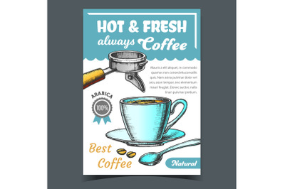 Coffee Cup On Saucer With Spoon Banner Vector