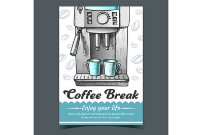 Espresso Machine With Two Cups Drawn Poster Vector