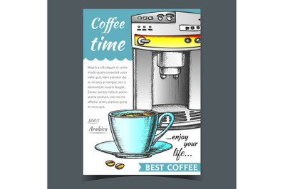 Espresso Machine Front View And Cup Banner Vector