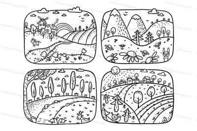 Cartoon landscapes set