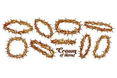 Crown Of Thorns Religious Symbols Set Color Vector