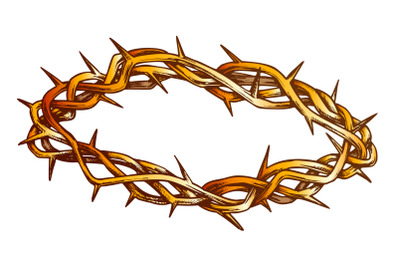 Crown Of Thorns Religious Symbol Hand Drawn Color Vector