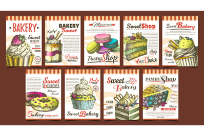 Bakery Pastry Shop Advertising Banners Set Vector