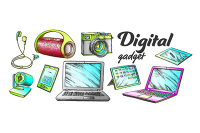 Digital Audio And Video Gadgets Color Set Vector