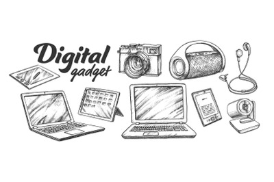 Digital Audio And Video Gadgets Retro Set Vector