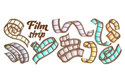 Film Strip For Camera Projector Color Set Vector