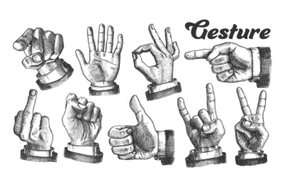 Multiple Male Caucasian Hand Gesture Set Vector