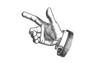 Male Hand Make Gesture Forefinger Vintage Vector