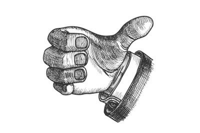 Man Hand Gesture Thumb Finger Up Doodle Vector