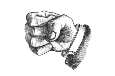 Male Hand Make Fist Gesture Monochrome Vector