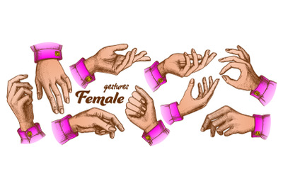 Color Different Gesture Set Vintage Vector