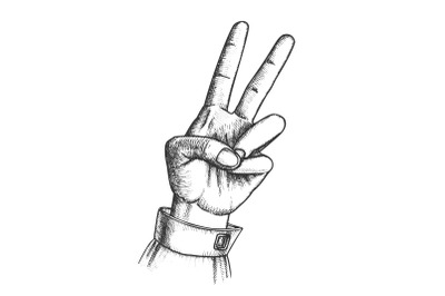 Hand Gesture Peace Symbol Two Finger Up Ink Vector