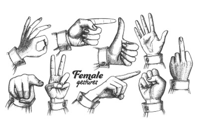 Multiple Female Caucasian Hand Gesture Set Vector