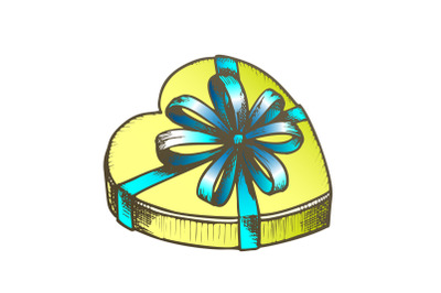 Gift Box In Heart Form With Ribbon Color Vector